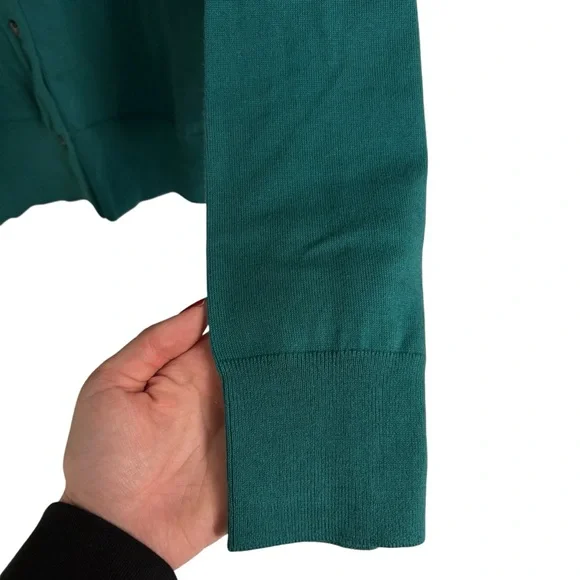 Lands’End dark green fine gauge cotton blend long sleeve button cardigan size LP - Picture 7 of 13